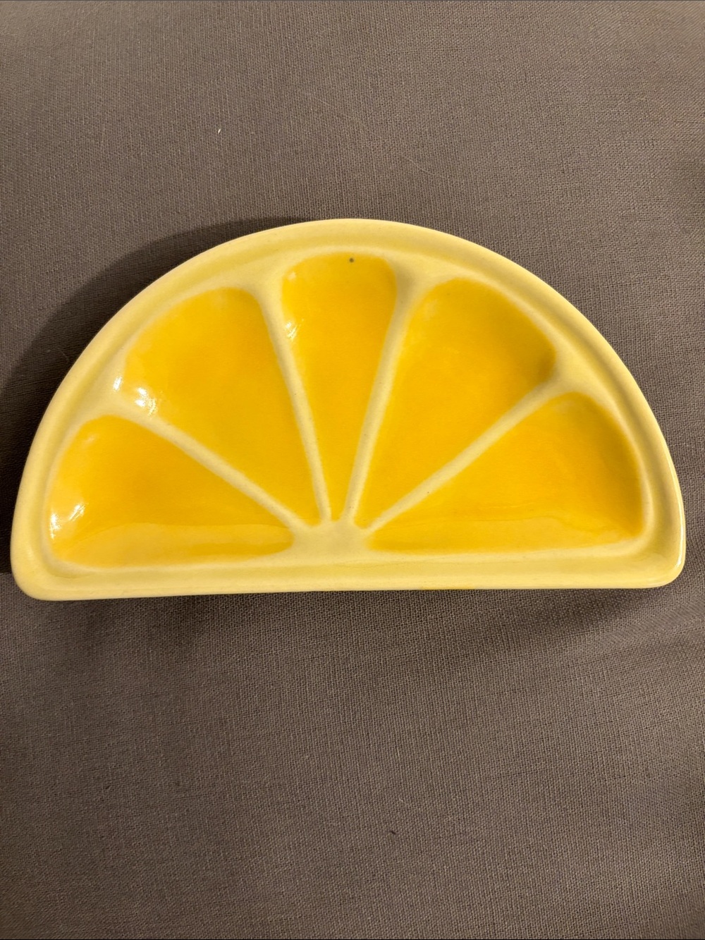 Anthropologie Yellow Striped Half-Moon Ceramic Tray